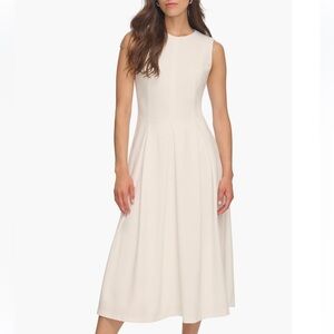 NWT Calvin Klein Pleated Fit & Flare Dress - Cream